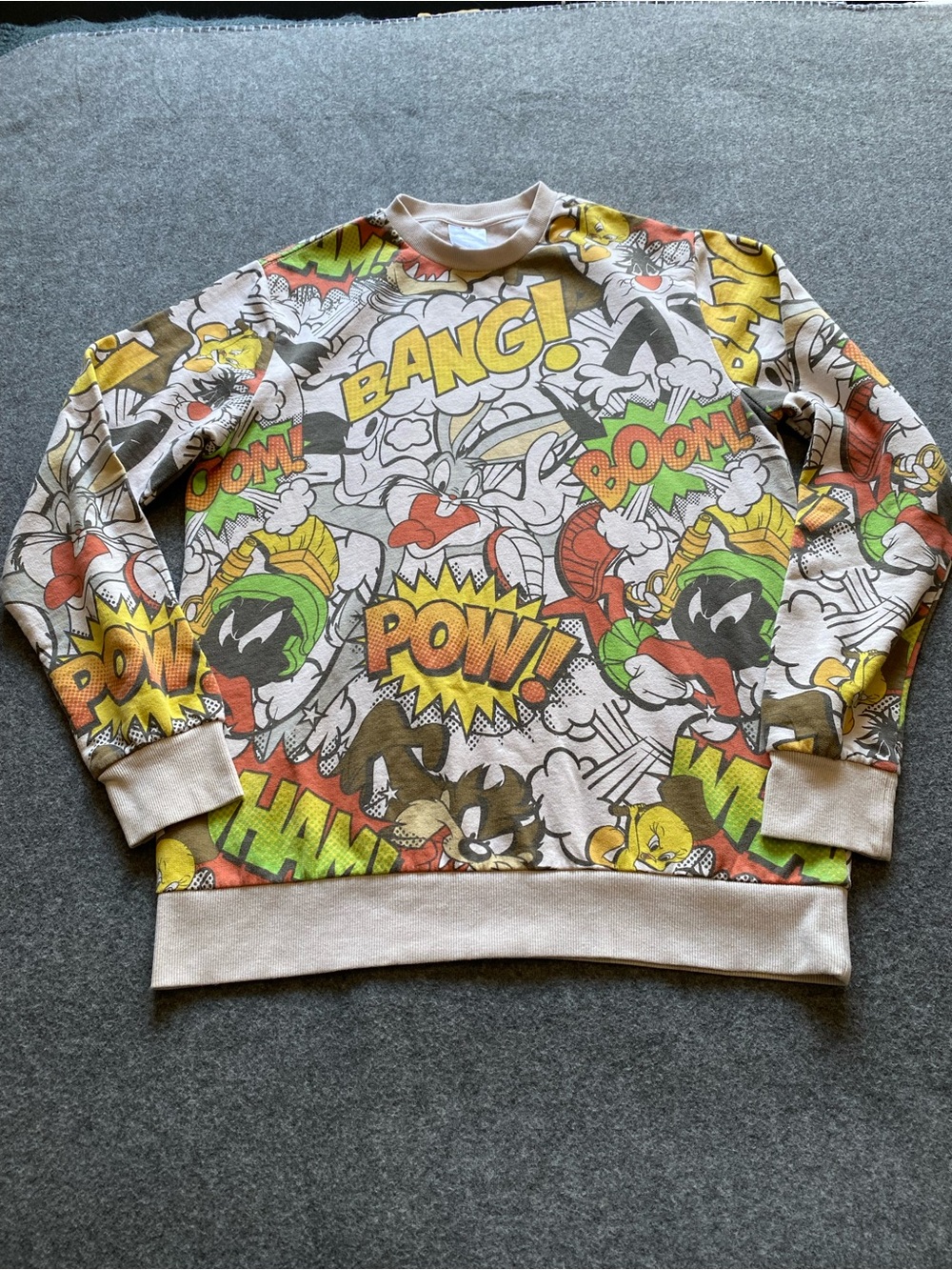 Looney Tunes Crewneck Sweatshirt L Comic Cartoon All Over Print Kidcore Y2K 90s